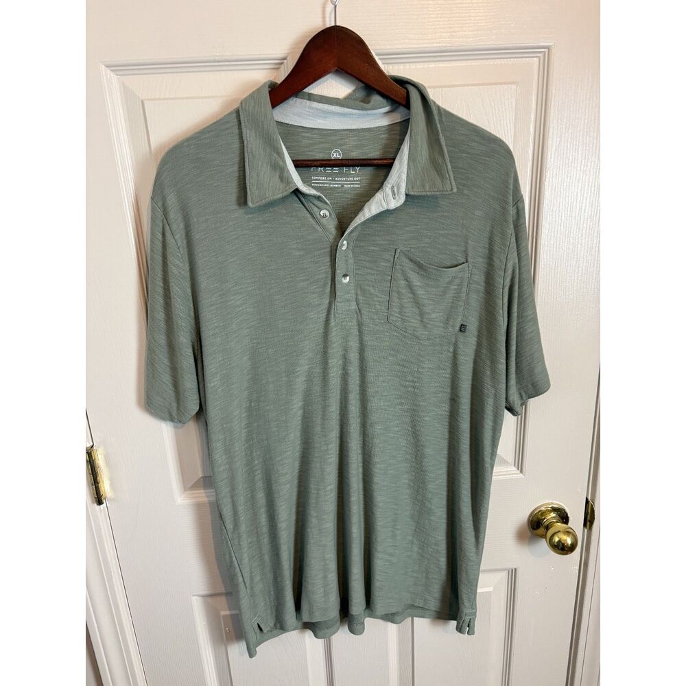 Free Fly Bamboo Slub Polo Performance Olive Green Short Sleeve Polo Button XL
